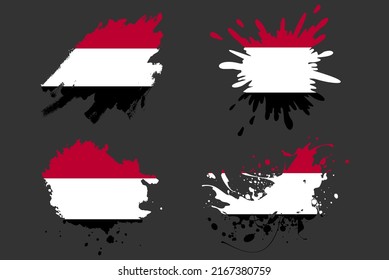Yemen flag brush splash vector set, country logo asset, paint grunge illustration concept, Yemen flag brush stroke grunge effect, water splash mask, creative country flag logo idea