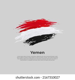 Yemen flag. Brush strokes. Brush painted yemeni flag on a light background. Vector design national poster, template. Place for text. State patriotic banner of yemen, cover. Copy space