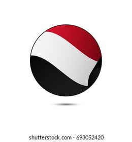 Yemen flag button with shadow on a white background. Vector illustration.