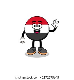 yemen flag cartoon doing wave hand gesture , character design