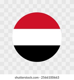 Yemen flag - circle vector flag isolated on checkerboard transparent background