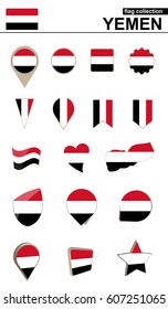 Yemen Flag Collection. Big set for design. Vector Illustration.