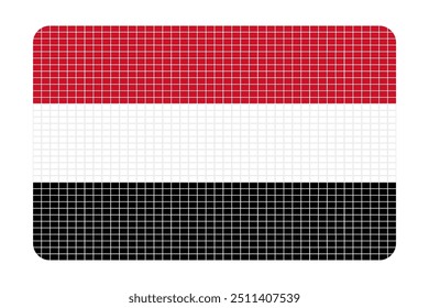 The Yemen flag consists of three horizontal stripes of equal size. The top stripe is red, followed by a white stripe in the middle, and a black stripe at the bottom. The design is simple, with bold co