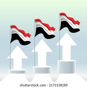 Yemen flag. The country is in an uptrend. Waving flagpole in modern pastel colors. Flag drawing, shading for easy editing. Banner template design.