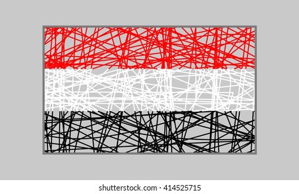 Yemen flag design concept. Flag painted by pencil strokes and country name. Image relative to travel and politic themes