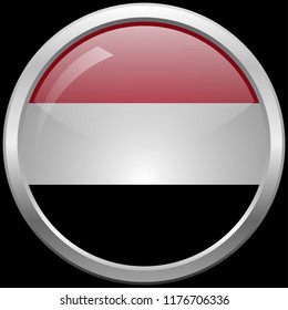 Yemen flag glass button vector illustration