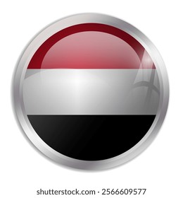 Yemen flag - glossy circle button displays a colorful flag representing a country cultural identity and heritage. The essence of national pride and unity.