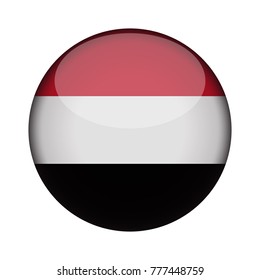 yemen Flag in glossy round button of icon. yemen emblem isolated on white background. National concept sign. Independence Day. Vector illustration.
