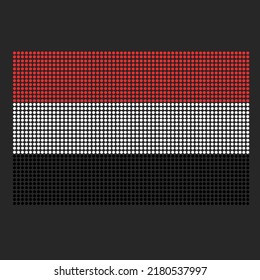 Bandera yemení con textura gruesa al estilo de punto. Ilustración vector abstracta de una bandera con efecto de semitono para fondo de pantalla. Feliz Día de la Independencia.