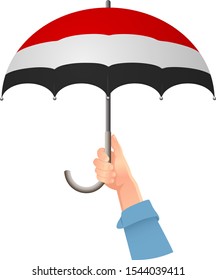 Yemen flag. Hand holding umbrella. Social security concept. National flag of Yemen vector illustration