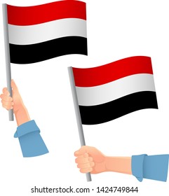 Yemen flag in hand. Patriotic background. National flag of Yemen vector illustration