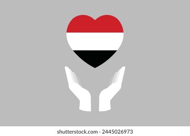 Yemen flag with heart and hands shape, Yemen national flag, Yemen flag vector illustration
