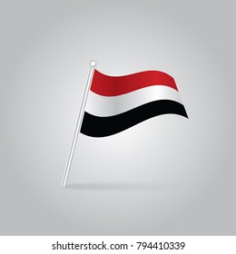 Yemen Flag Icon vector illustration,vector waving simple triangle Yemeni flag on slanted silver pole - icon of Yemen with metal stick.
