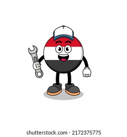 yemen flag illustration cartoon as a mechanic , character design