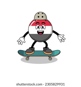 yemen flag mascot playing a skateboard , character design