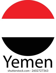 Yemen flag. Official national flag of the world. Country round shape illustration. Official coloring sign, country flag banner. International travel symbol isolated on transparent background.