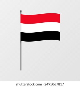 Yemen flag on flagpole. Vector illustration.