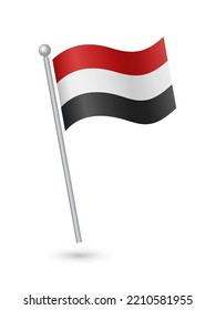 Yemen flag on pole waving in the wind vector illustration