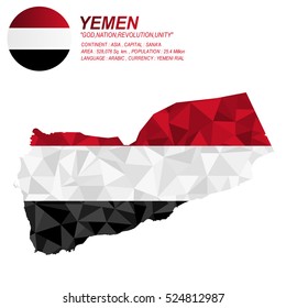 Yemen flag overlay on Yemen map with polygonal style.(EPS10 art vector)
