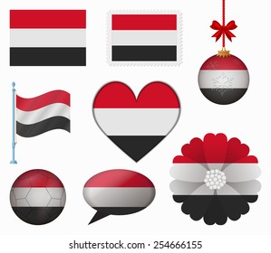 Yemen flag set of 8 items vector