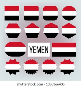 Yemen Flag Set Vector. Official Nepal Yemen Flat Symbol. Different Shapes. Illustration