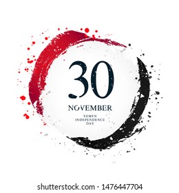 Yemen flag in the shape of a circle. November 30 - Independence Day. Vector illustration on a white background. Brush strokes are drawn by hand.