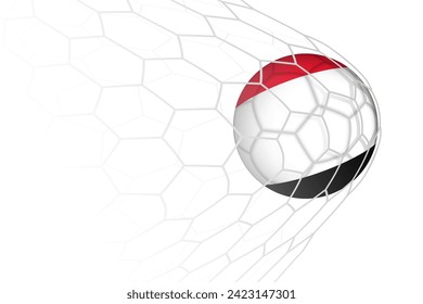 Yemen flag soccer ball in net. Vector sport illustration.