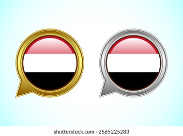 Yemen flag speech bubble. Speaking flag icon in gold and silver color