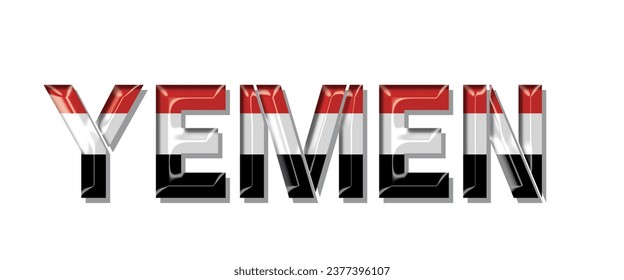 YEMEN flag text font, 3D YEMEN colorful background, YEMEN flag vector illustration