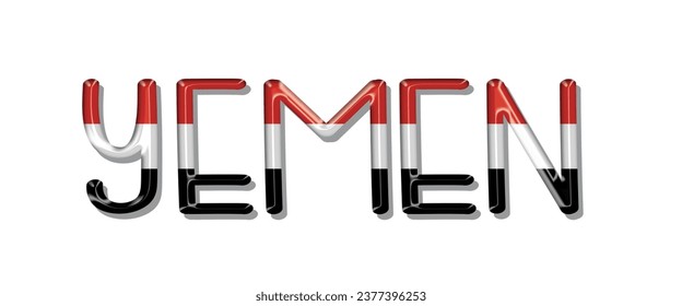 YEMEN flag text font, 3D YEMEN colorful background, YEMEN flag vector illustration