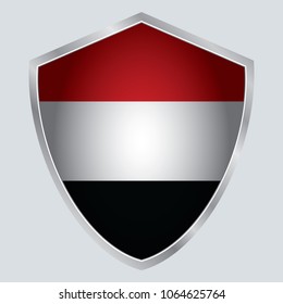 Yemen Flag Vector Shield Icon. asia. vector illustration. vector shadow. gray background. 3d. eps10.