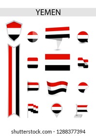 Yemen Flat Flag Collection. Flat flags vector illustration.