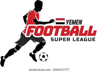 Yemen football league, Soccer ball, Football logo, Footballer Kick the Ball isolated on white background, Vector Illustration