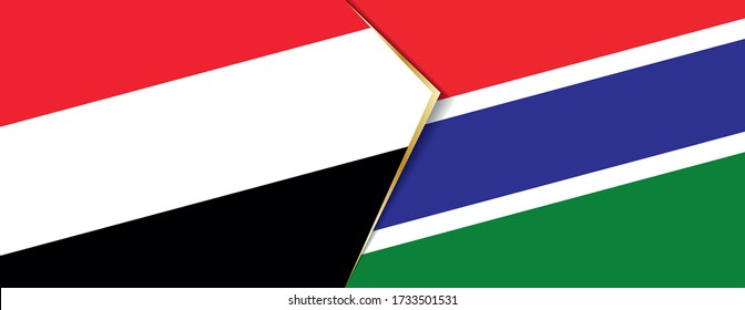 Yemen and Gambia flags, two vector flags symbol of relationship or confrontation.