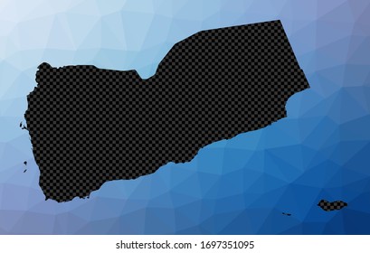 Mapa geométrico de Yemen. Forma de galería de símbolos de Yemen en estilo de polos bajos. Ilustración vectorial de país atractivo.