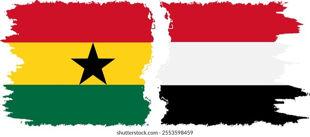 Yemen and Ghana grunge flags connection, vector