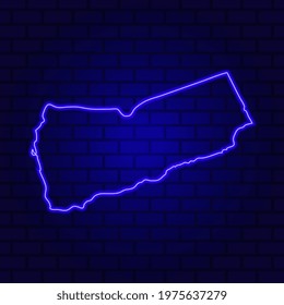 Yemen glowing neon sign on brick wall background