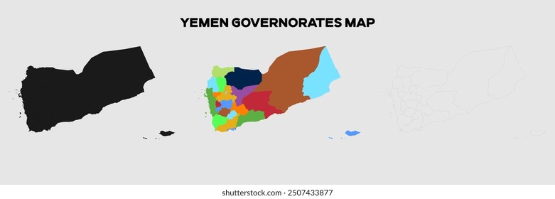 Jemen Gouvernements Karte in Farben. EPS-Datei auch in selhoutte und skizzierte Form. Bearbeitbare EPS-Datei.