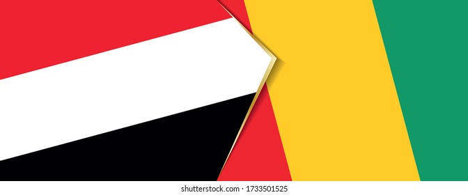 Yemen and Guinea flags, two vector flags symbol of relationship or confrontation.