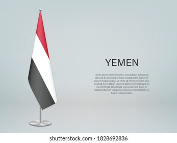 Yemen colgando la bandera en el estrado. Plantilla para banner de conferencia política