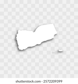 Yemen high detailed vector representation of country silhouette. White color on transparent background with dropped shadow. For educational, decorative, or informational use.