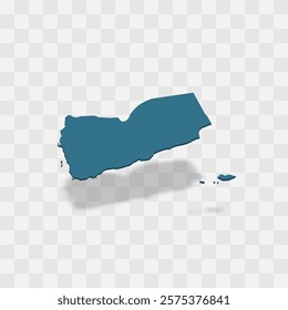 Yemen high detailed vector representation of country silhouette. 3D map on transparent background with dropped shadow. For educational, decorative, or informational use.