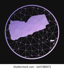 Yemen icon. Vector polygonal map of the country. Yemen icon in geometric style. The country map with purple low poly gradient on dark background.