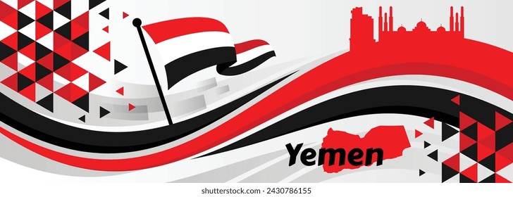 Yemen Independence day with Background design with Yemen flag ribbon vector illustration