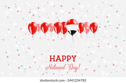Yemen Independence Day Sparkling Patriotic Poster. Row of Balloons in Colors of the Yemeni Flag. Greeting Card with National Flags, Confetti and Stars. svg