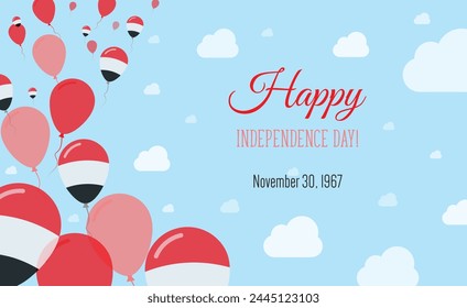 Yemen Independence Day Sparkling Patriotic Poster. Row of Balloons in Colors of the Yemeni Flag. Greeting Card with National Flags, Blue Skyes and Clouds. svg