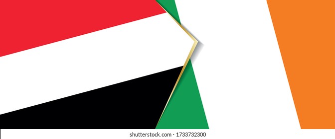 Yemen and Ireland flags, two vector flags symbol of relationship or confrontation.
