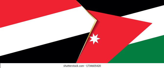 Yemen and Jordan flags, two vector flags symbol of relationship or confrontation.