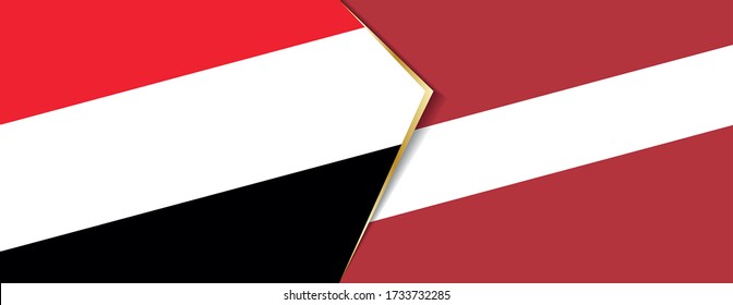 Yemen and Latvia flags, two vector flags symbol of relationship or confrontation.