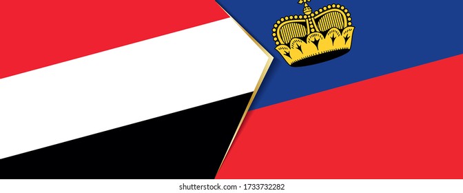Jemen und Liechtenstein sind Flaggen, zwei Vektorflaggen Symbol für Beziehung oder Konfrontation.